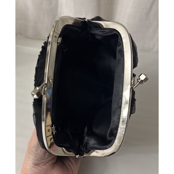 Black Floral Mini Evening Bag Kiss Lock - Picture 9 of 13